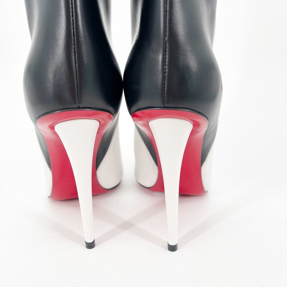 Christian Louboutin Black and White Two-Tone Knee-High Stiletto Boots - Picture 10 of 13